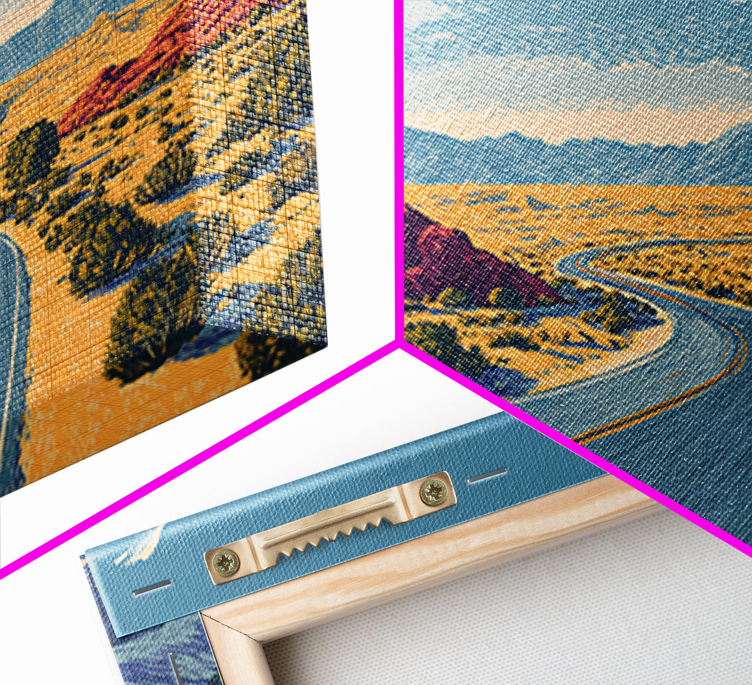 Red Rock Desert Highway Canvas Print, Midcentury Modern Art, Retro Travel Poster, Southwestern Decor, Scenic Wall Decor Gift