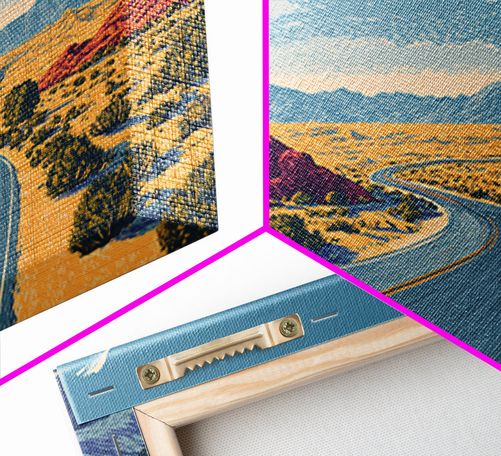 Red Rock Desert Highway Canvas Print, Midcentury Modern Art, Retro Travel Poster, Southwestern Decor, Scenic Wall Decor Gift