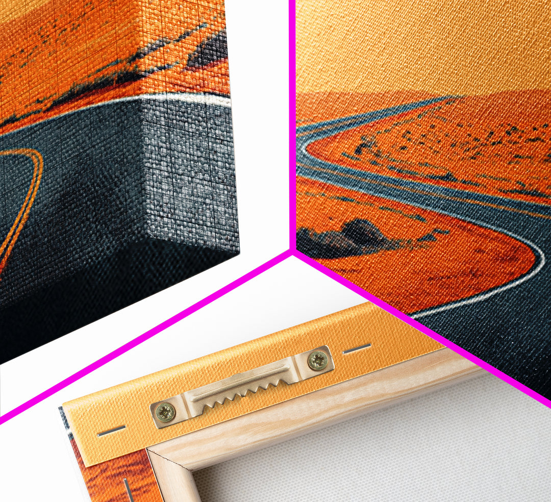 Orange Desert Highway Curve Wall Art, Minimalist Landscape, Midcentury Modern Art Print, Retro Road Poster, Mid Century Decor Gift