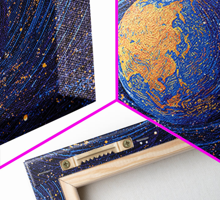 Swirling Blue Orange Planet Wall Art, Cosmic Abstract Space Poster, Modern Digital Art Print, Galaxy Decor, Science Gift