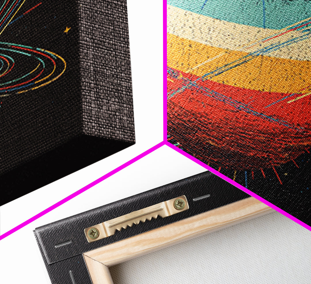 Retro Ringed Planet Canvas Print, Saturn Inspired Space Abstract Art, Midcentury Modern Wall Home Decor, Cosmic Poster Gift