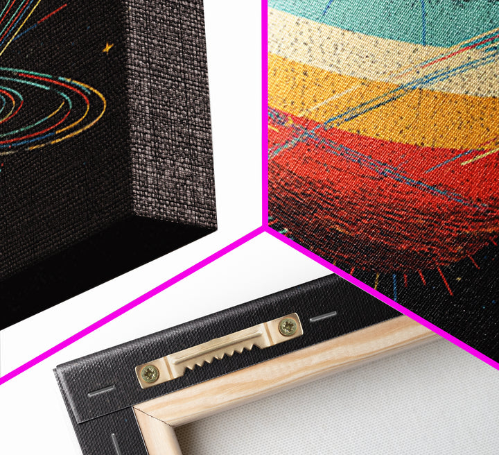 Retro Ringed Planet Canvas Print, Saturn Inspired Space Abstract Art, Midcentury Modern Wall Home Decor, Cosmic Poster Gift