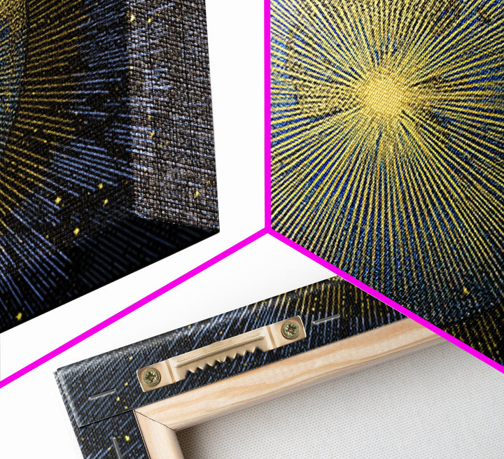 Golden Radiant Sun Planet Canvas Print, Cosmic Space Abstract Art, Midcentury Modern Wall Home Decor, Celestial Poster Gift