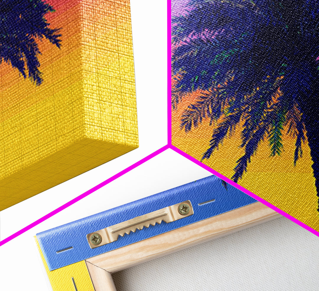 Vibrant Rainbow Palm Tree Wall Art, Mid Century Modern Canvas Print, Tropical Sunset Poster, Colorful Palm Springs Decor