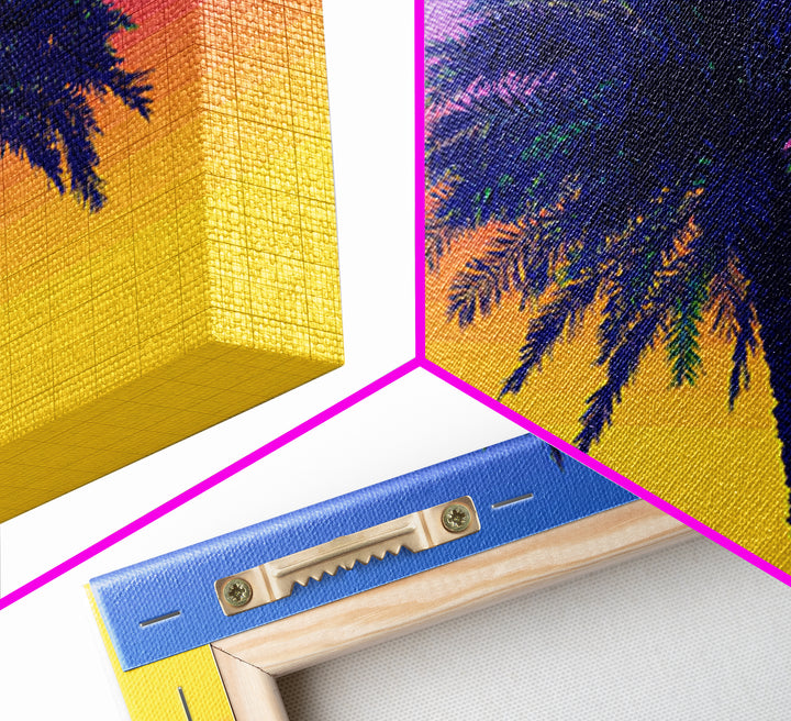 Vibrant Rainbow Palm Tree Wall Art, Mid Century Modern Canvas Print, Tropical Sunset Poster, Colorful Palm Springs Decor