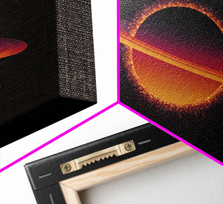 Orange Ringed Planet Wall Art, Retro Cosmic Canvas Print, Saturn Inspired Space Poster, Modern Sci Fi Home Decor, Galaxy Art Print