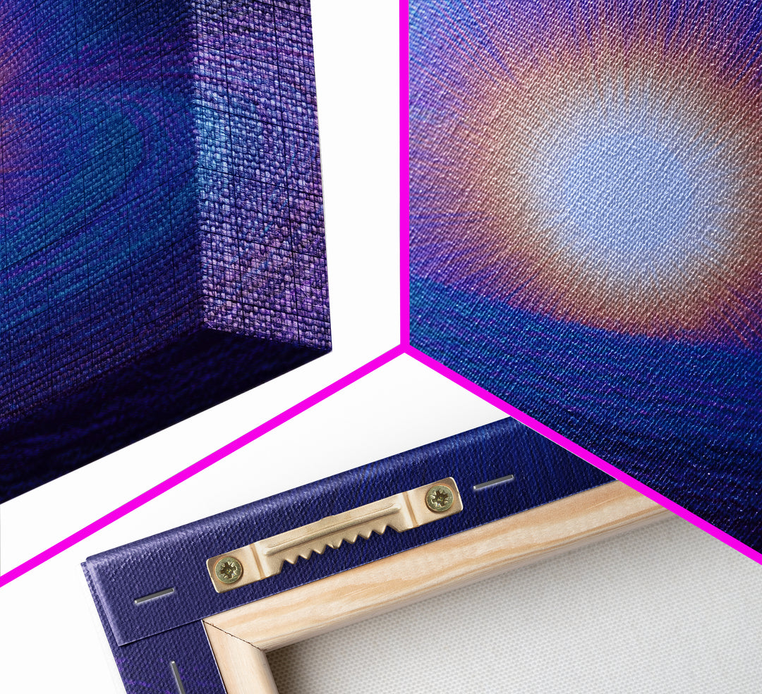 Radiant Cosmic Galaxy Ring Wall Art, Retro Sci Fi Space Poster, Blue Purple Modern Abstract Art, Mid Century Decor Print