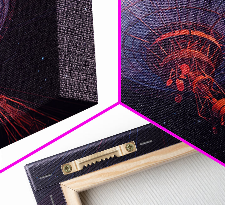 Deep Space Radio Telescope Wall Art, Purple Starry Observatory Dish, Retro Sci Fi Poster, Modern Abstract Canvas Print Decor