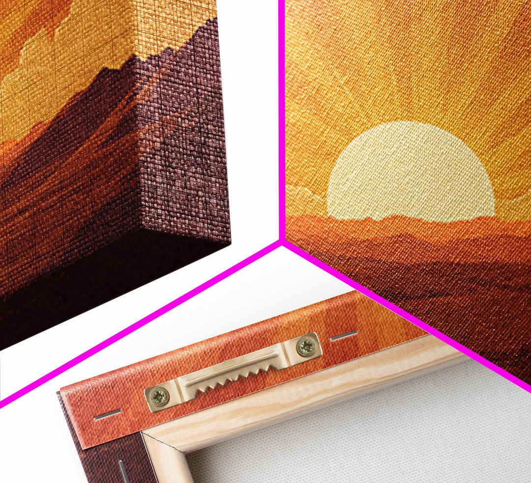 Orange Desert Sunrise Wall Art, Retro Sunburst Landscape Print, Mid Century Modern Decor, Warm Southwestern Living Room Art