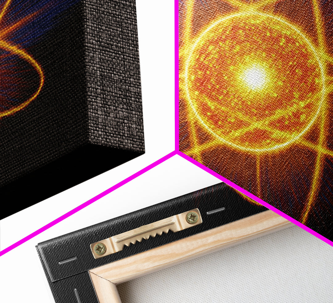 Glowing Atom Energy Wall Art, Black Space Science Print, Atomic Mid Century Modern Poster For Office And Man Cave Home Decor