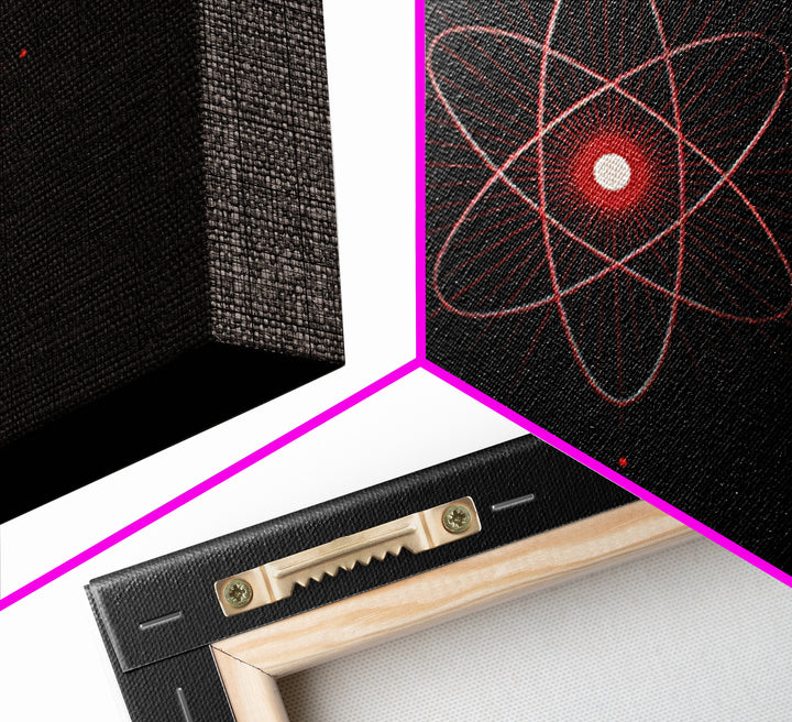 Red Atomic Orbit Canvas Print, Minimal Midcentury Science Poster, Black Space Wall Decor, Geometric Modern Abstract Art Print