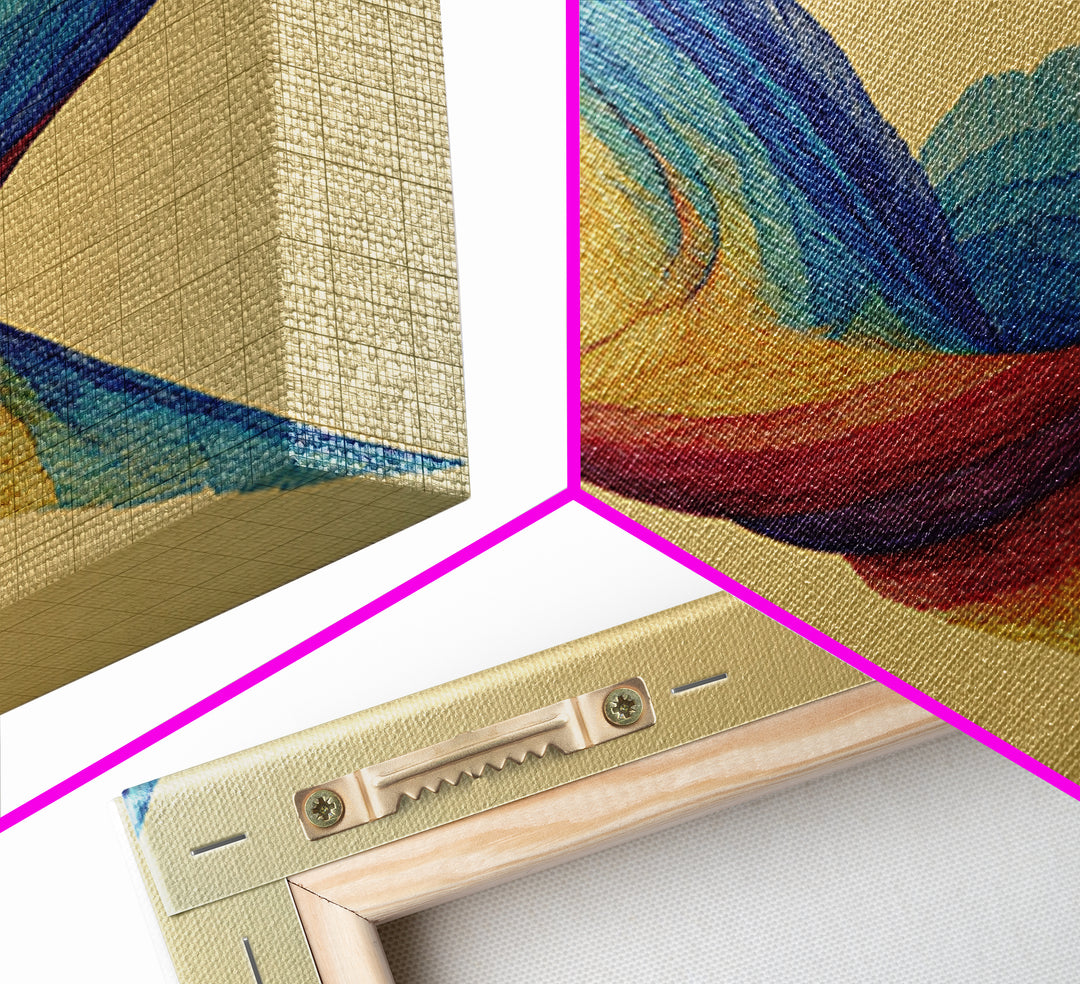 Rainbow Wire Bird Canvas Print, Flowing Kinetic Sculpture Art, Midcentury Modern Abstract Wall Art, Bright Colorful Home Decor