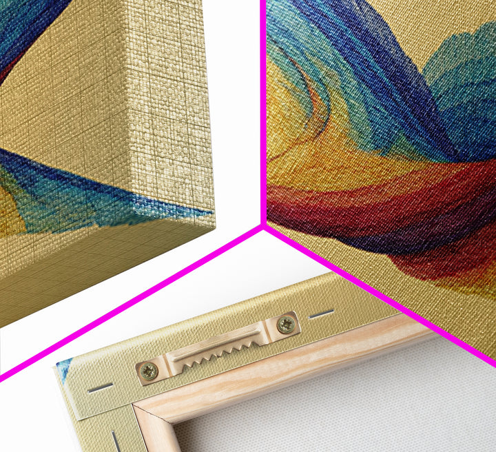 Rainbow Wire Bird Canvas Print, Flowing Kinetic Sculpture Art, Midcentury Modern Abstract Wall Art, Bright Colorful Home Decor