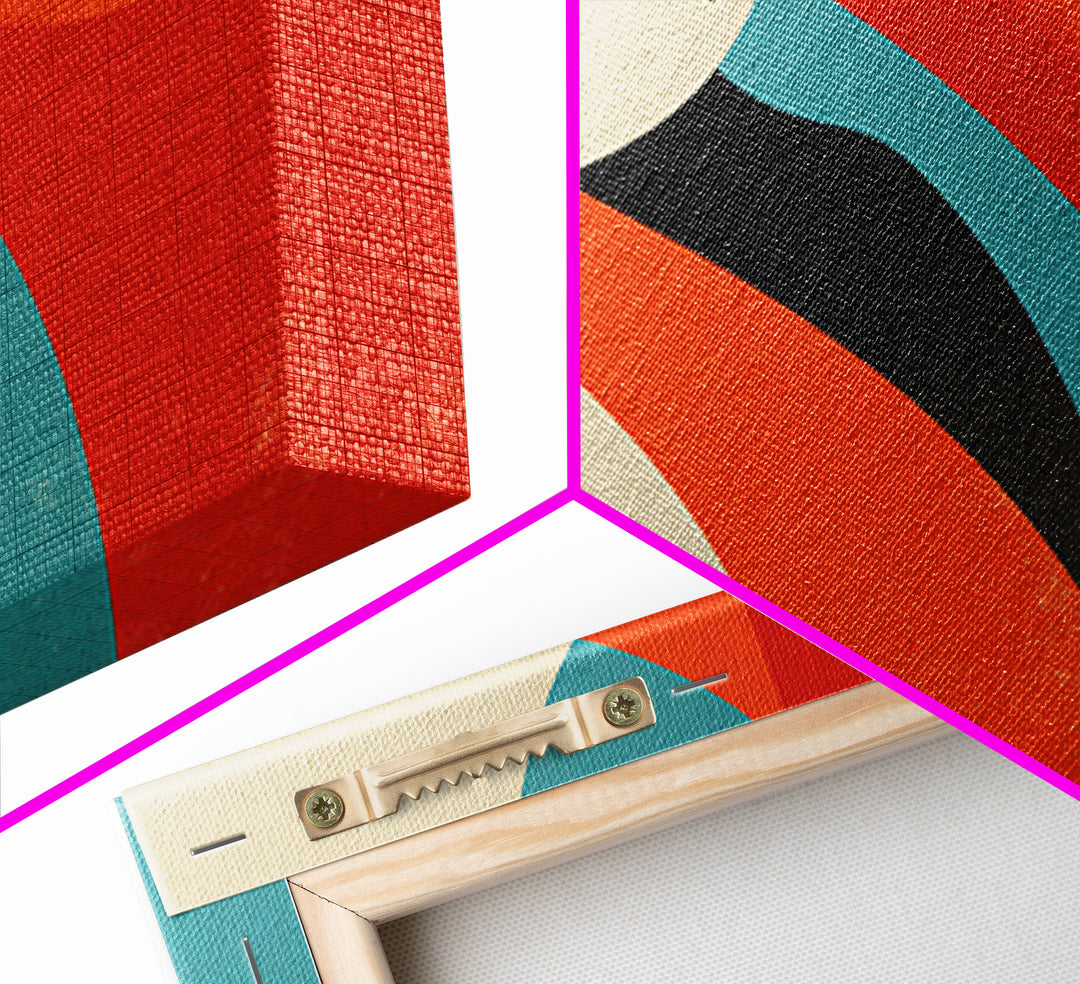 Modern Penguin Bird With Red Sun Canvas Print, Mid Century Modern Wall Decor, Retro Geometric Poster, Colorful Nursery Art