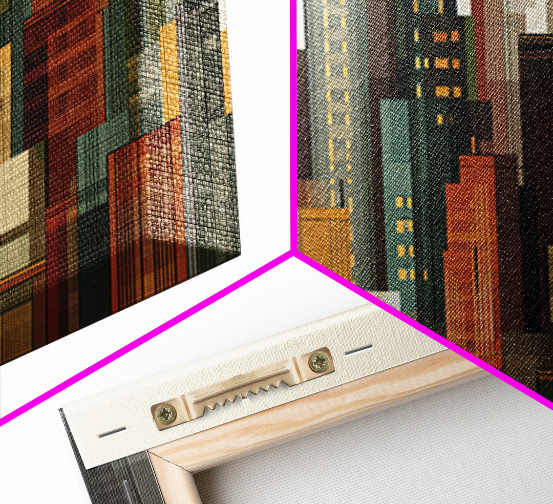 Architectural City Skyline Wall Art, Mid Century Modern Urban Decor, Geometric Building Print, MCM Office Poster, Warm Neutral