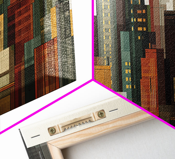 Architectural City Skyline Wall Art, Mid Century Modern Urban Decor, Geometric Building Print, MCM Office Poster, Warm Neutral
