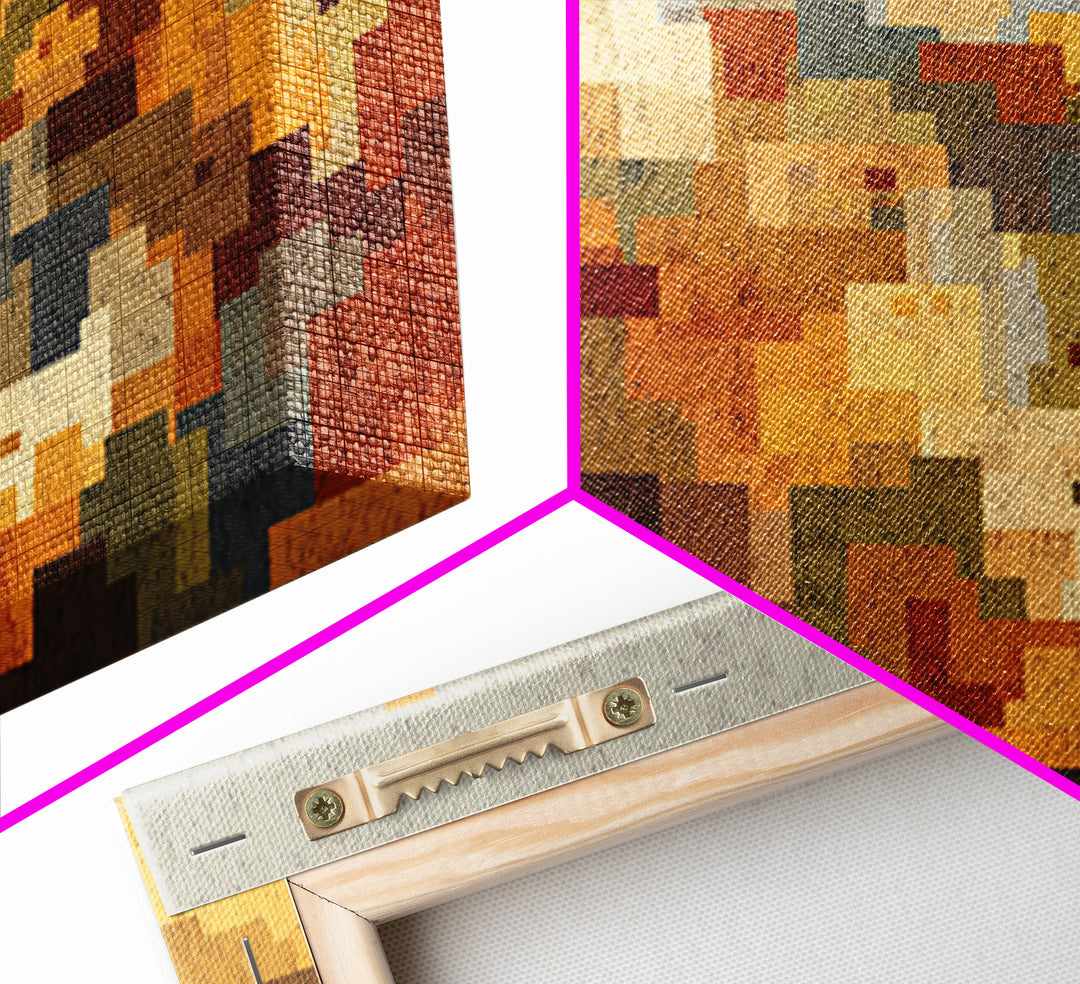 Warm Abstract City Blocks Wall Art, Mid Century Modern Decor, Geometric Urban Landscape Print, Colorful Home Office Poster