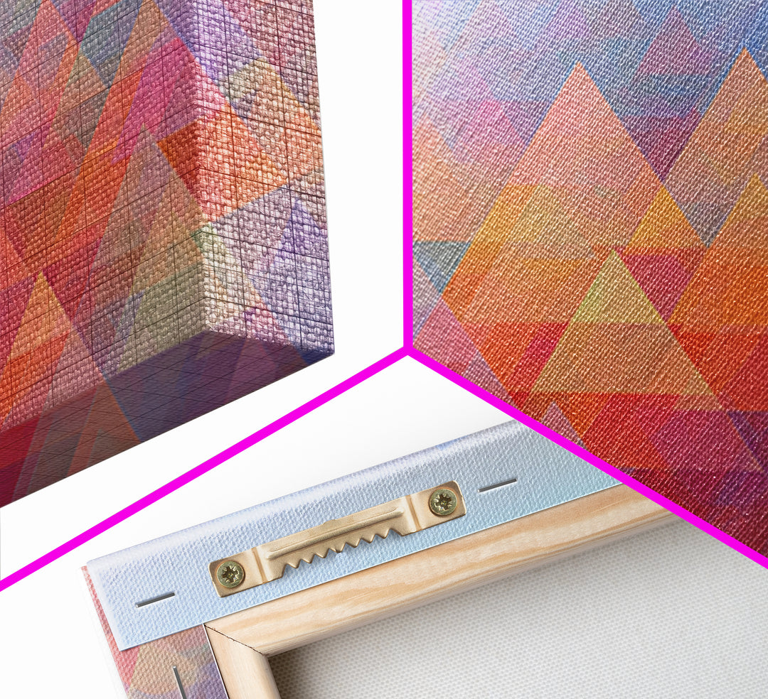 Pastel Triangle Mountain Landscape Wall Art, Geometric Abstract Art, Midcentury Modern Living Room Decor, Colorful Canvas Print