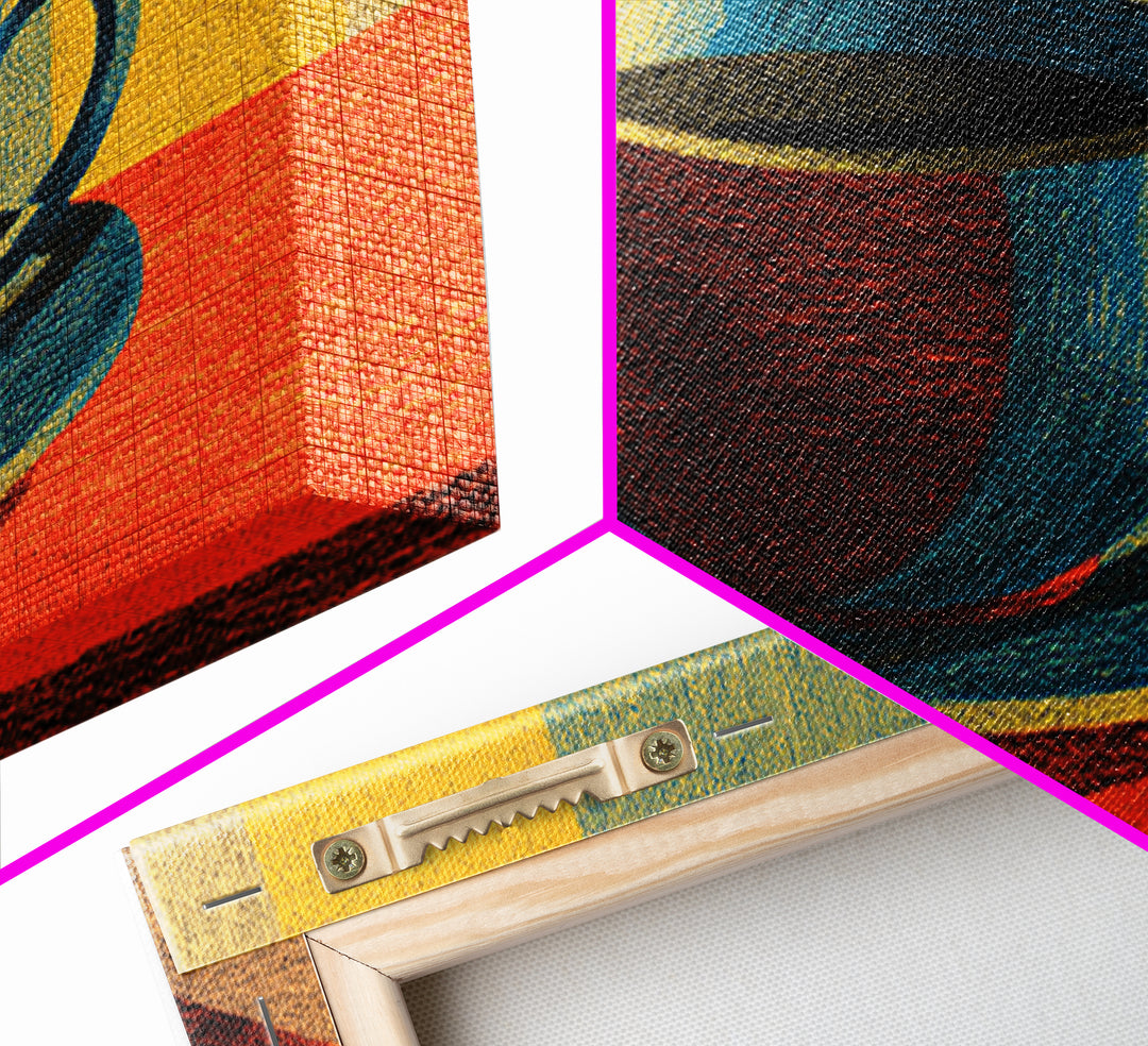 Sunlit Coffee Cup Still Life, Canvas Print, Midcentury Modern Art, Retro Kitchen Poster, Warm Orange Blue Wall Decor Print
