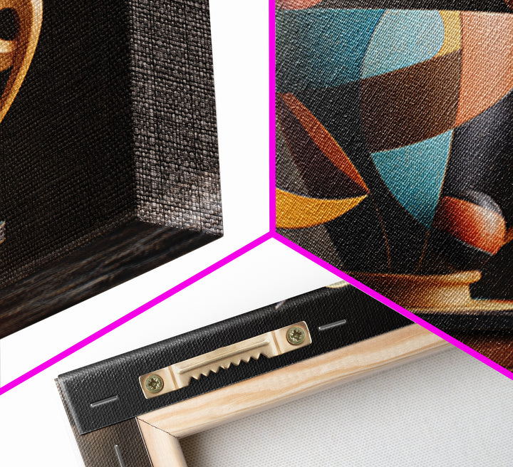 Geometric Sculptural Teacup Still Life, Framed Canvas Print, Midcentury Modern Artwork, Abstract Coffee Decor Statement Piece