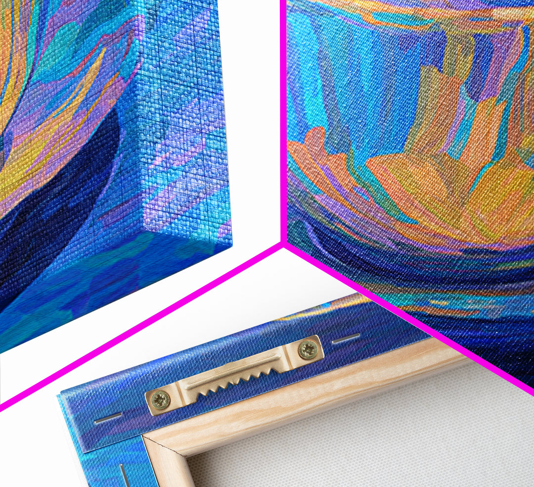 Iridescent Blue Teacup Still Life, Canvas Print, Colorful Modern Art Print, Painterly Cafe Decor, Vibrant Kitchen Wall Art