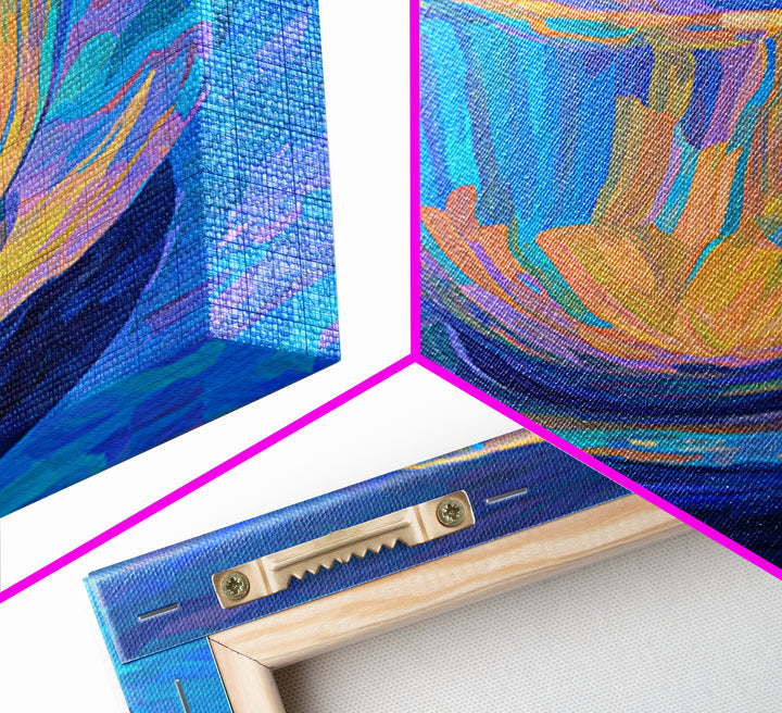 Iridescent Blue Teacup Still Life, Canvas Print, Colorful Modern Art Print, Painterly Cafe Decor, Vibrant Kitchen Wall Art