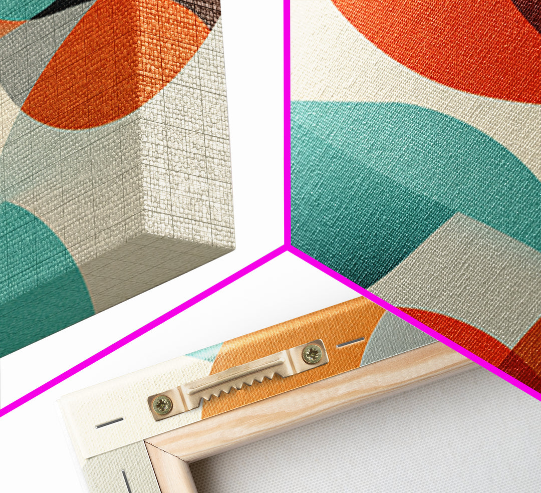 Orange Teal Circle Abstract Wall Art, Midcentury Modern Art, Geometric Shapes Art, Modern Art Print, Retro Wall Decor, Home Decor