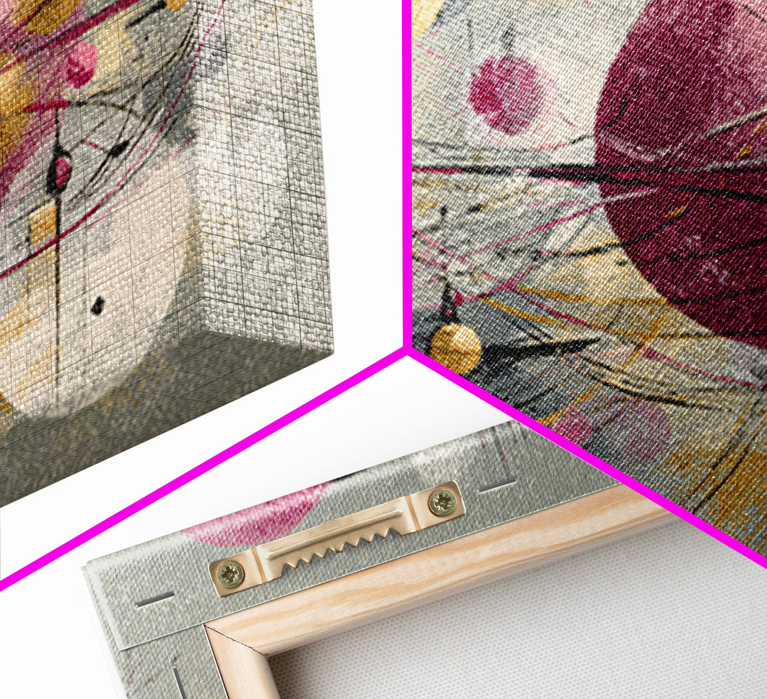 Magenta Gold Atomic Orbits Abstract Wall Art, Midcentury Modern Art Print, Retro Geometric Decor, Bold MCM Wall Decor Prints