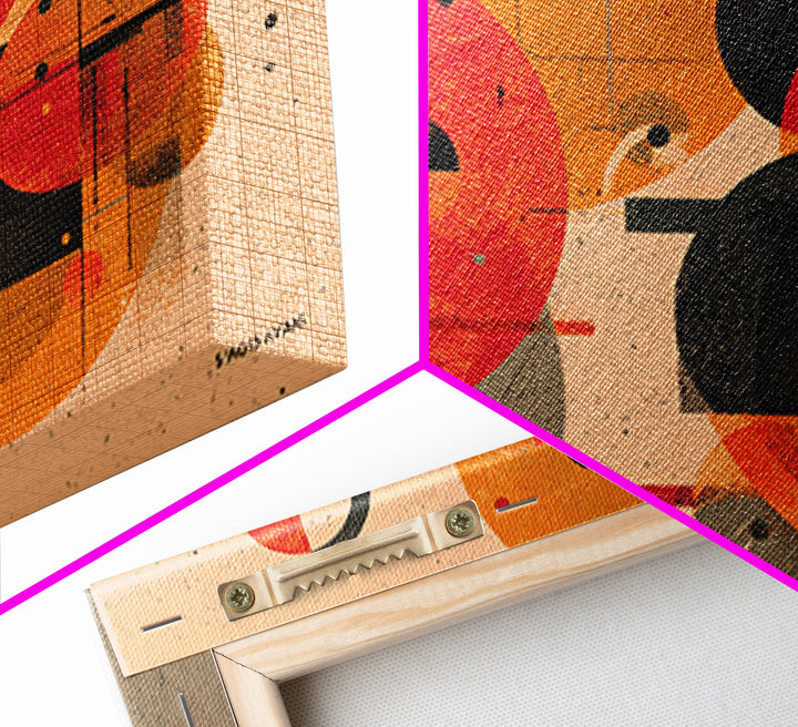 Orange Black Geometric Circles Canvas Print, Midcentury Modern Art, Atomic Retro Poster, Abstract Wall Decor For Living Room