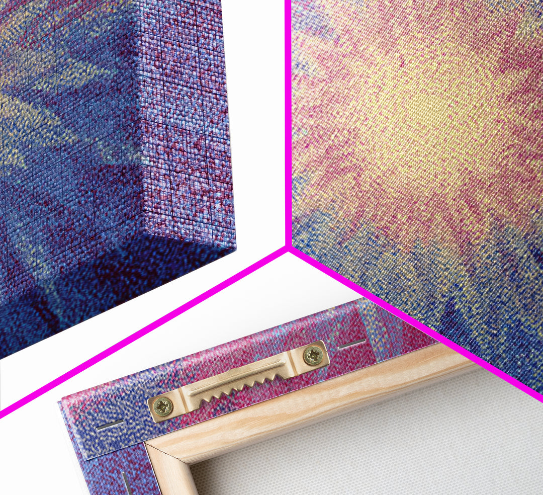 Pink And Blue Radiant Starburst Wall Art, Midcentury Modern Abstract Sun Print, Psychedelic Pointillism Decor Poster For Bedroom