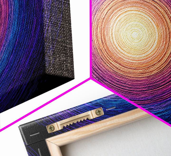 Vibrant Purple Blue Concentric Spiral Wall Art, Midcentury Modern Abstract Art Print, Geometric Retro Decor For Living Room