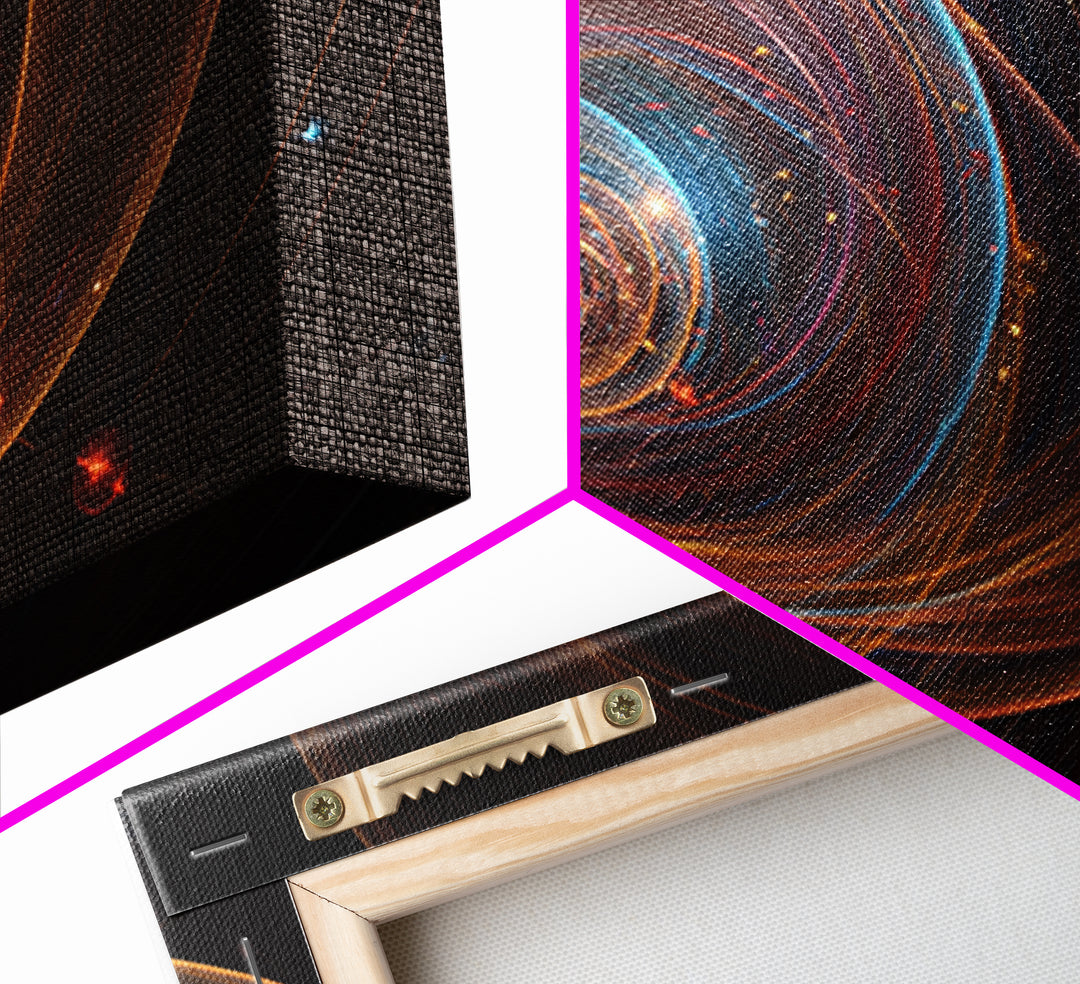 Cosmic Orbital Spiral Framed Canvas Print, Modern Abstract Art, Space Abstract Art Decor, Sci Fi Wall Art For Home Office