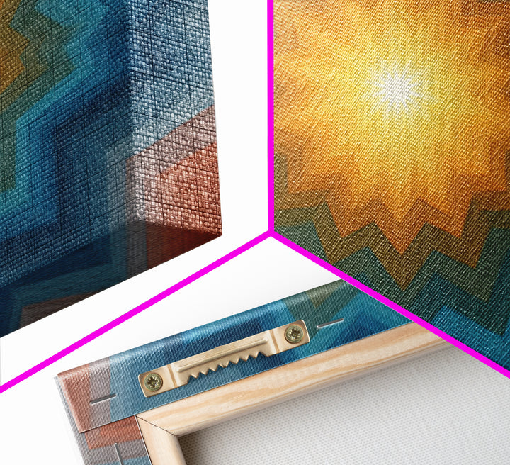 Teal And Orange Geometric Mandala Starburst Canvas Print, Midcentury Modern Wall Art, Atomic MCM Home Decor For Living Room