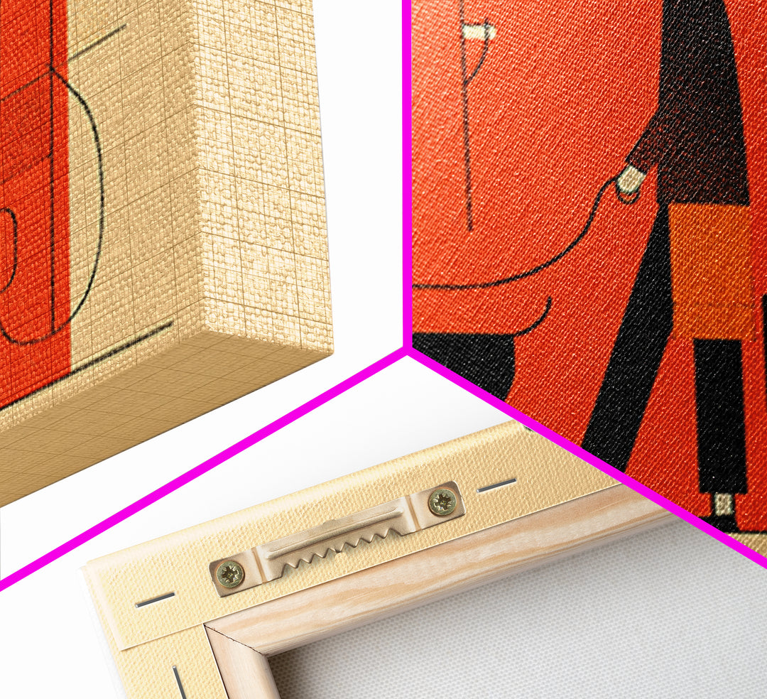 Linear Orange Dog Walker Wall Art, Midcentury Modern Abstract Print, Minimalist Geometric Poster, Retro Entryway Home Decor Gift