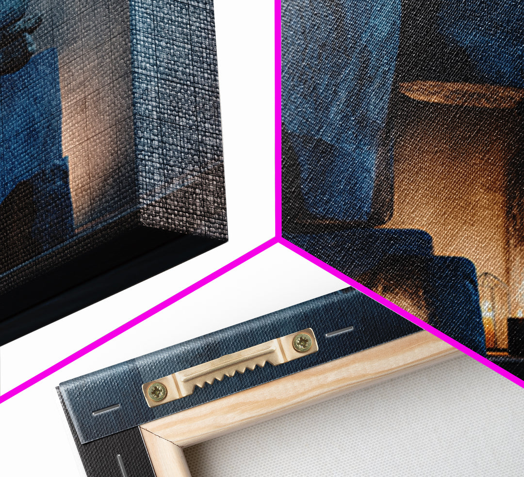 Blue Megalith Stone Sculpture Wall Art, Dramatic Modern Framed Canvas Print, Moody Minimalist Decor For Home Office Or Den