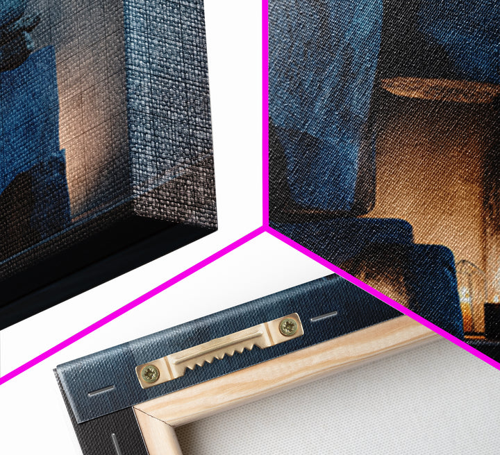 Blue Megalith Stone Sculpture Wall Art, Dramatic Modern Framed Canvas Print, Moody Minimalist Decor For Home Office Or Den