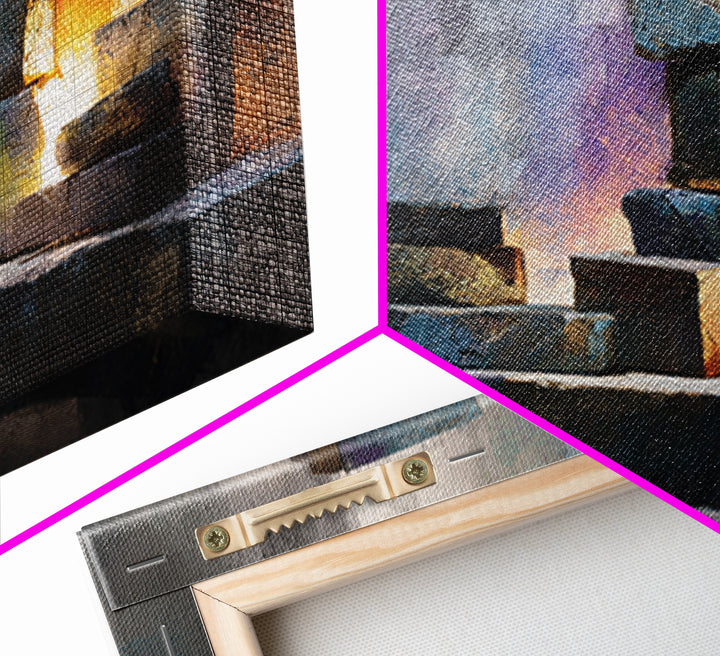Stacked Stone Blocks Wall Art, Glowing Abstract Sculpture Canvas Print, Modern Contemporary Decor For Living Room Office