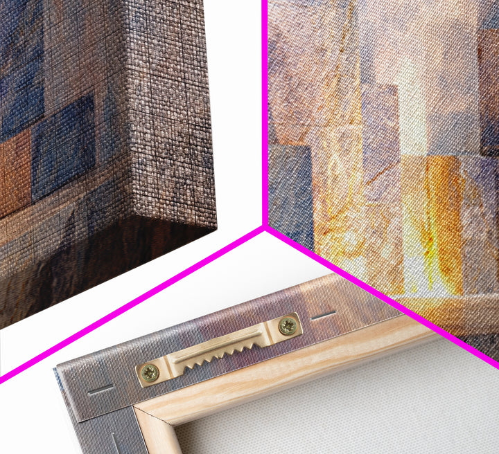 Pastel Marble Block City Wall Art, Luminous Geometric Framed Canvas Print, Modern Abstract Decor For Living Room Office Gallery