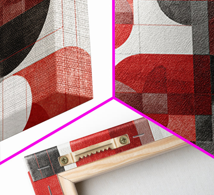 Red Black Geometric Circles Wall Art, Bauhaus Inspired Abstract Canvas Print, Modern MCM Decor For Living Room Office Gallery