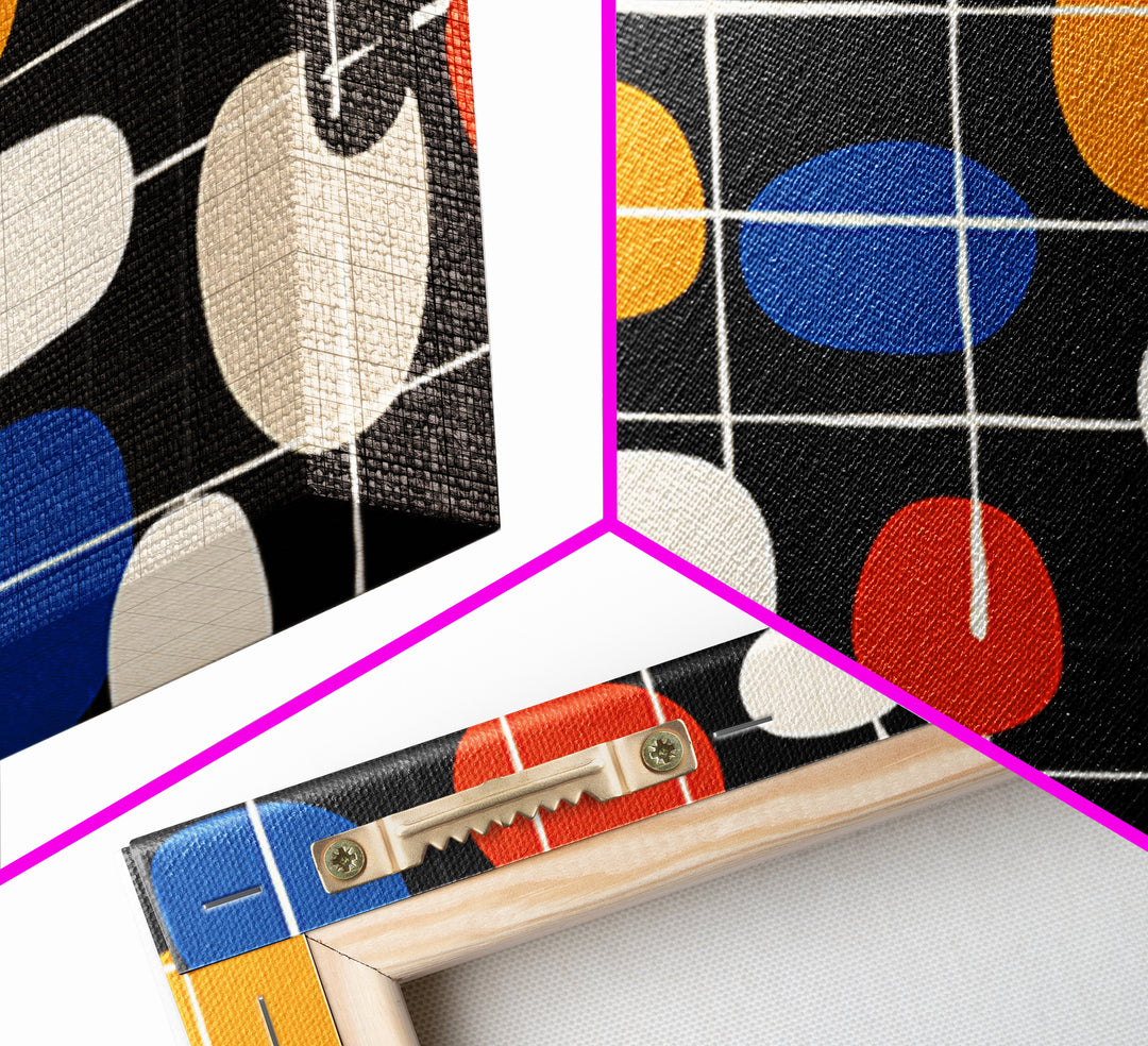 Atomic Oval Grid Wall Art, Orange Blue Midcentury Canvas Print, Retro Modern Geometric Decor For Kitchen Or Office Gallery Wall