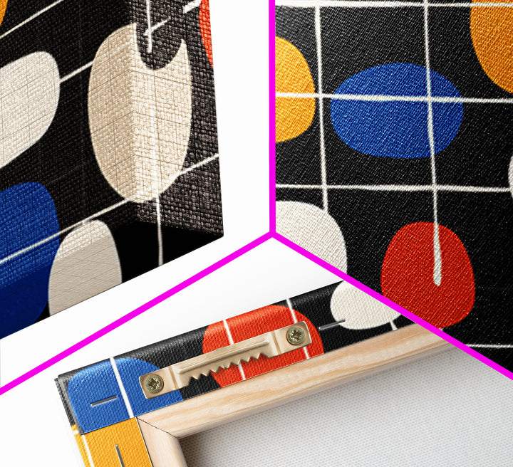 Atomic Oval Grid Wall Art, Orange Blue Midcentury Canvas Print, Retro Modern Geometric Decor For Kitchen Or Office Gallery Wall