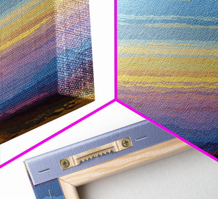 Pastel Mountain Sunset Landscape, Modern Wall Art, Scenic Nature Art Print, Serene Living Room Decor Framed Canvas Print