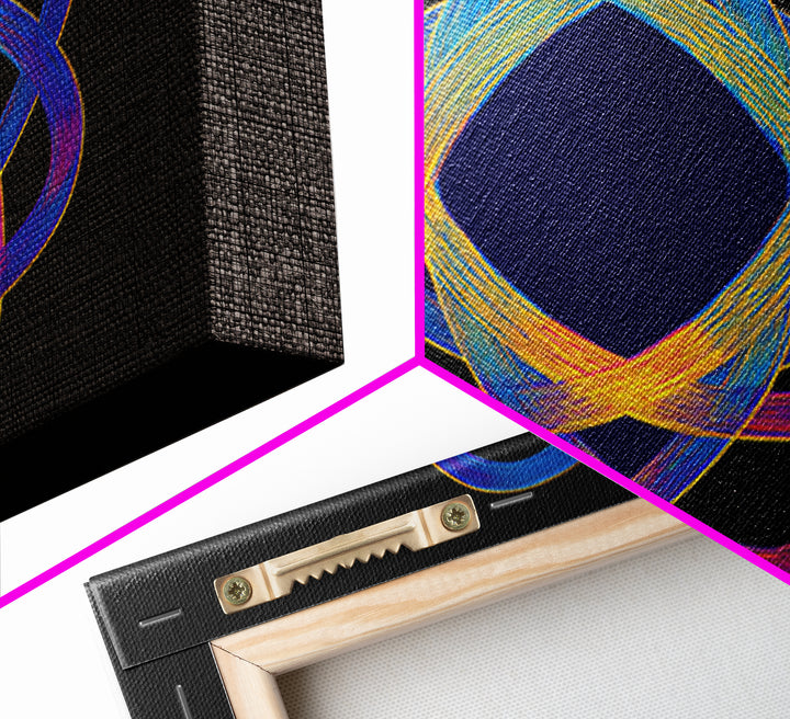 Neon Atomic Spirograph Abstract Wall Art, Midcentury Modern Art Print, Geometric Op Art, Retro Black Decor, Statement Piece
