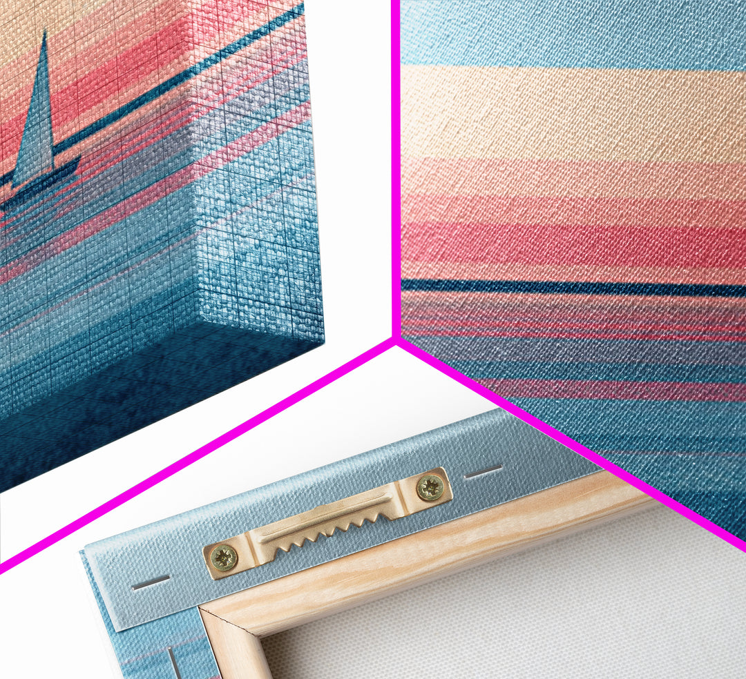 Pastel Sailboat Horizon Canvas Print, Coastal Wall Art, Minimalist Seascape, Retro Modern Decor For Beach House, Living Room Art