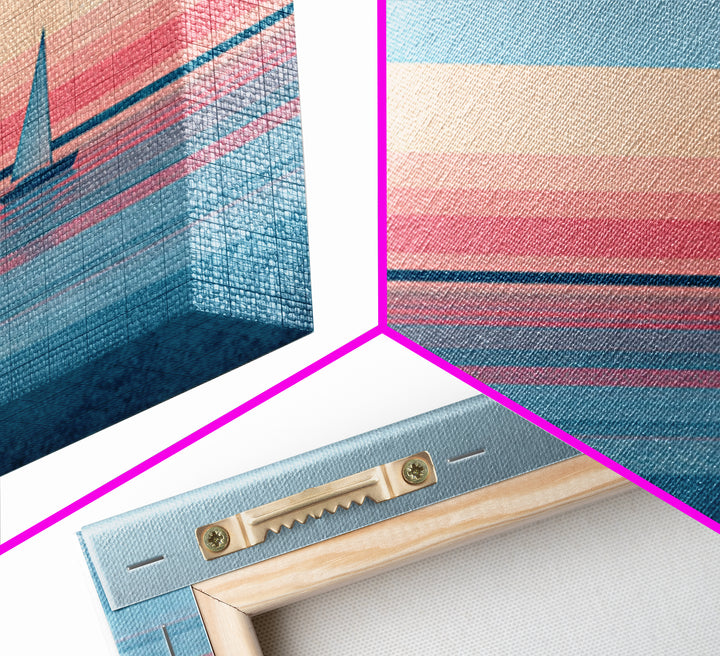 Pastel Sailboat Horizon Canvas Print, Coastal Wall Art, Minimalist Seascape, Retro Modern Decor For Beach House, Living Room Art