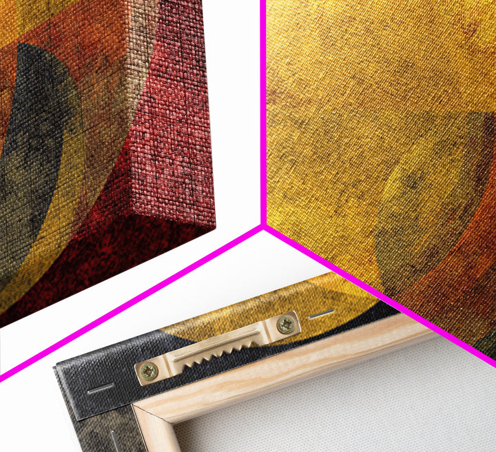 Red Gold Circle Abstract Wall Art, Midcentury Modern Canvas Print, Bauhaus Geometric Decor, Retro Home Office Statement Art