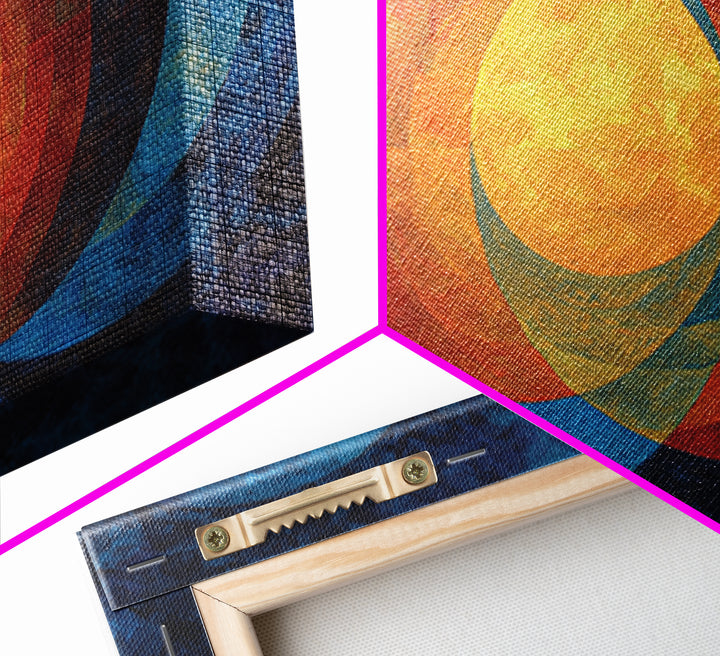 Blue Orange Overlapping Circles Wall Art, Midcentury Abstract Canvas Print, Modern Geometric Decor, Large Living Room Art