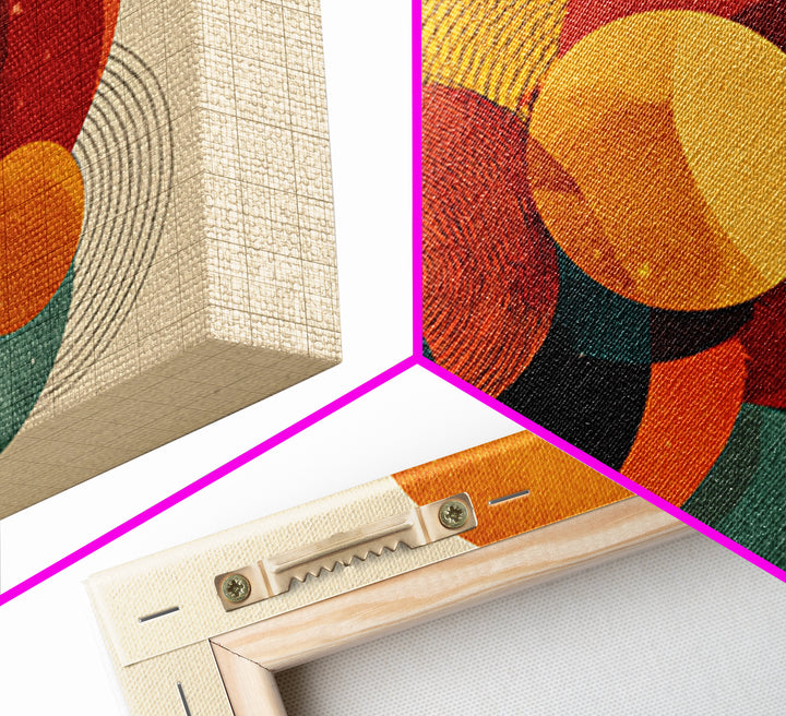 Orange Teal Circle Abstract Canvas Print, Midcentury Modern Wall Art, Bauhaus Geometric Poster, Warm Retro Home Decor Gift