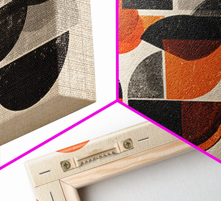 Orange Black Gray Circle Collage Wall Art, Midcentury Modern Art Print, Retro Geometric Poster, Bold MCM Living Room Wall Decor