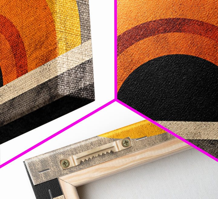 Orange Sun Rainbow Horizon Framed Canvas Print, Midcentury Sun Wall Art, Retro 70s Poster, Warm Modern Boho Living Room Home Decor